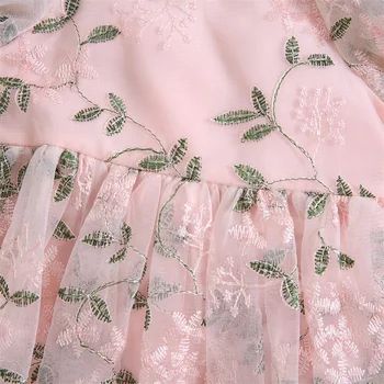 Csecsemő újszülött kislány nyári ruha rövid puffos ujjú hímzési levelek A-vonalú romper ruha fejpántos ruhák