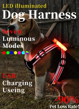 Csúcskategóriás, állítható új stílusú kutyabiztonsági hám fényvisszaverő LED puha kutyahám kényelemmel kutyának