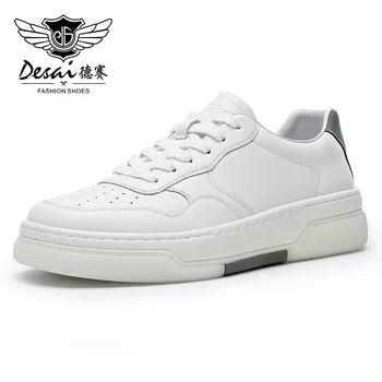 Desai Új puha talp divat Valódi bőr alkalmi táblacipő Vastag talp lélegző sport Air Force kis fehér cipő