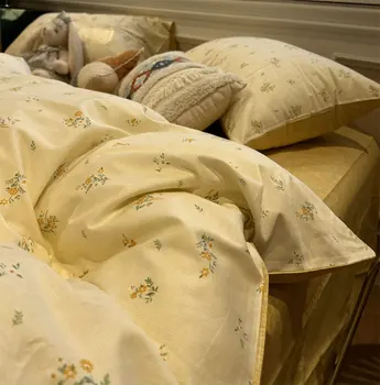 Divat pasztorális sárga virágos ágynemű szett gyermek tini, iker teljes királynő király pamut otthoni textil ágynemű párna huzat paplan huzat