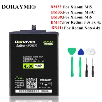 DORAYMI telefon akkumulátor BM22 BM35 BM39 BM47 BN41 Xiaomi Mi 5 4C 6 Mi4C Mi6 Redmi 3 3X 4X Megjegyzés 4 Csere akkumulátorok Bateria