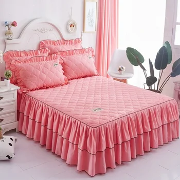 egyszínű rugalmas sűrített bársony emeletes matrac védőhuzat ágynemű csúszásmentes lélegző szoknyalepedő párnahuzattal