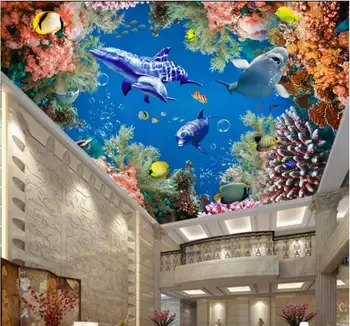 Egyéni fotó 3d mennyezeti falfestmények tapéta Tengeri világ bálna hal korall dekoráció nappali 3d falfestmények tapéta falakhoz 3 d
