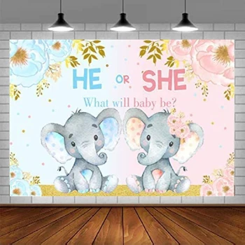 Elefánt Nem felfedése Babaváró fotó háttér Rózsaszín vagy kék virág háttér Ő Mi lesz a baba újszülött party dekoráció