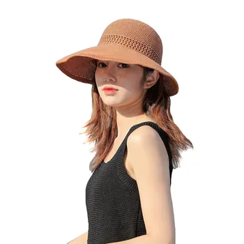 Elegáns nyári nagy karimájú szalmakalap Felnőtt nők Lányok Sun Hat Hollow Out Bow Summer Beach Hat