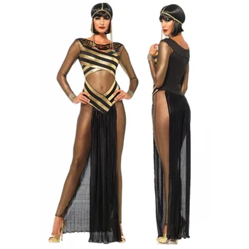Farsangi parti Halloween Egyiptomi fáraó Kleopátra jelmez Nők Felnőtt Egyiptom Queen Cosplay jelmezek Szexi arany díszes ruha