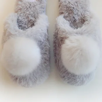 Faux Rabbit szőrme hófehér plüss meleg ősszel és télen, Ladies Home Interior Floor Puha és kényelmes pamut papucs