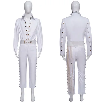 Film Presley Cosplay jelmez Felnőtt férfi fehér ing nadrág öltöny Halloween Karnevál jelmez