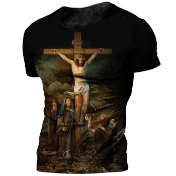 Férfi póló Jézus Isten 3D nyomtatás Nyári divat Új Crewneck Rövid ujjú Oversized Personality Casual Quick Dry Ruházat