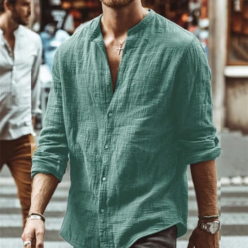 Férfi ruházat Streetwear 2024 Button Cardigan pólók Divat pamutvászon pólók Top alkalmi férfi hosszú ujjú tömör laza ingek