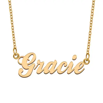 Gracie név nyaklánc nőknek rozsdamentes acél ékszerek aranyozott adattábla lánc medál Femme anyák barátnő ajándék