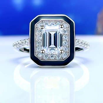 Green Cut 925 sterling ezüst gyűrű magas széntartalmú gyémánttal párosítva Sokoldalú temperamentumú eljegyzési ékszerek nőknek