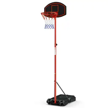 Gymax hordozható kosárlabda karika rendszer 2 kerékkel, tölthető talppal és állítható állvánnyal