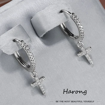 Harong Classic Cross Hoop fülbevaló kristályfényes luxus csepp fülbevaló ékszerekkel nőknek Lányok ajándékai