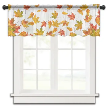 hálaadás ősz narancssárga juharlevél rövid tüll függönyök hálószoba voile puszta fél ablak függöny konyhaszekrény kis drapériák
