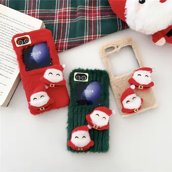 ins Korea aranyos plüss karácsonyi Mikulás telefontok Samsung Galaxy Z Flip5 készülékhez Tok Galaxy Z Flip4 borítóhoz Z Flip3 Capa ajándék