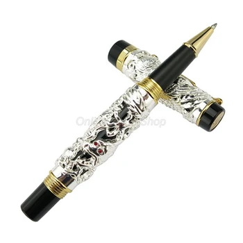 Jinhao Great Dragon Phoenix Roller Ball Pen, fémfaragás dombornyomó nehéz toll, arany és ezüst üzleti ajándéktoll JR002