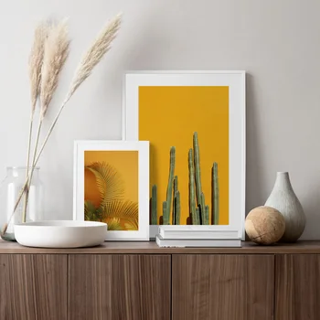 Kaktusz pálmalevél fal Művészet Papír vászon festés Növény Északi plakátok és nyomatok Modern fali képek a nappalihoz Lakberendezés
