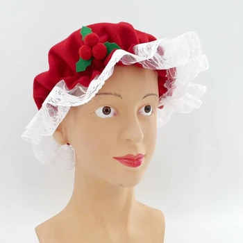 Karácsonyi fejfedő csipkével Tökéletes az ünnepekre Színes ruhák Mrs. Santa Old Lady kalaphoz