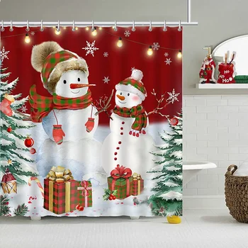Karácsonyi zuhanyfüggöny fenyőerdő aranyos hóember ajándékok gyerek fürdőszoba szövet dekoráció fürdőfüggöny fürdő kiegészítők készletek mosható