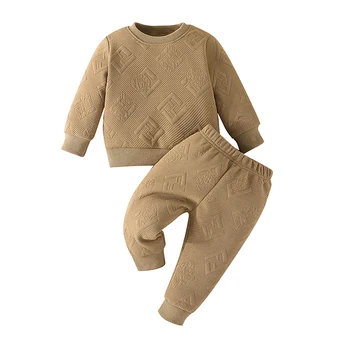 Kisfiú 2 részes ruhák Egyszínű hosszú ujjú pulóver és rugalmas nadrág kisgyermek őszi ruhákhoz