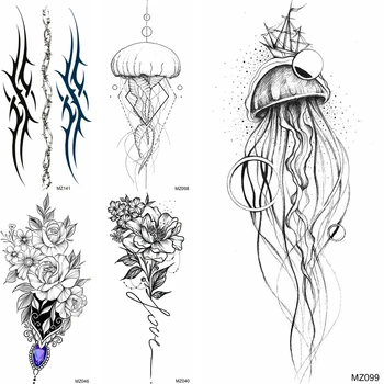 Kreatív medúza ideiglenes tetoválás matrica DIY hamis fekete ékszerek Virág Tatoos nőknek Férfiak Body Art Kar lábak Tatoos matrica