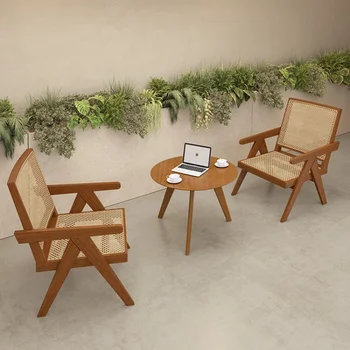 Kávézó Desszertbolt asztal és szék kombinációja Japán szabadidős szövés szőlő tömörfa fotel
