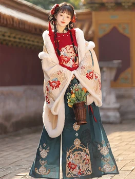 Kínai Hanfu női kerek nyakú megvastagodott és továbbfejlesztett Han elem őszi/téli újévi szett