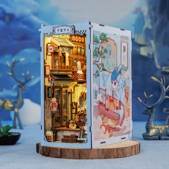 Könyvespolc szett Babaház Mini modell építés DIY játékkészlet szoba otthoni hálószoba betét dekoráció bútorokkal Fa kézművesség