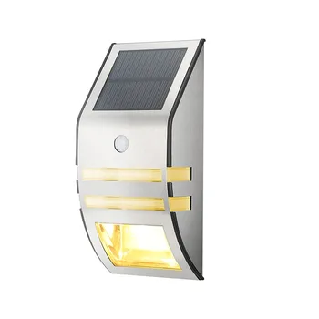 LED rozsdamentes acél napelemes fény vízálló PIR mozgásérzékelő kerti udvari világításhoz Kültéri fali lámpa fekete ezüst