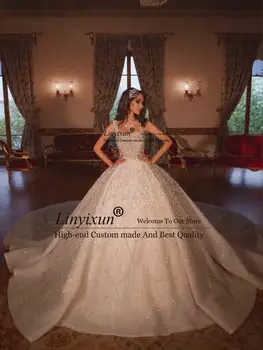 Luxus csillogó flitterek Báli ruha Esküvői ruha Szögletes nyakú ujjatlan hercegnő menyasszonyi ruha Katedrális vonat Vestido De Novia