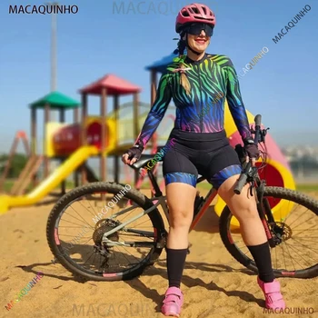 Macaquinho Ciclismo Feminina Mountain Bike jumpsuit Red Long Sleeve 20D Gel Short overallos Suit Cycling Monkey