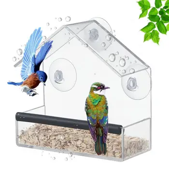 Madáretető tapadókorong akril papagáj madarak Élelmiszer-adagoló ablakra szerelt madáretető élelmiszer-tároló Madáreledel-tároló
