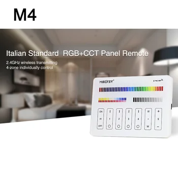Miboxer M4 4 zónás RGB + CCT érintőpanel Olasz szabvány DC3.3V 2.4G vezeték nélküli vezérlő RF távvezérlő továbbítása Edzett üveg