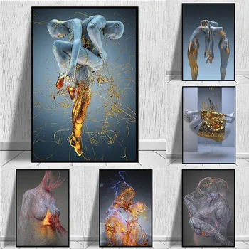 Modern fémszobor figura Művészet Vászonfestés Absztrakt romantikus poszter és nyomatok Fali képek a nappalihoz Lakberendezés