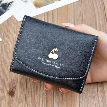 MONNET CAUTHY New Fashion rövid tárcák Egyszínű fekete PU többkártyás bővítőhely pénztárca