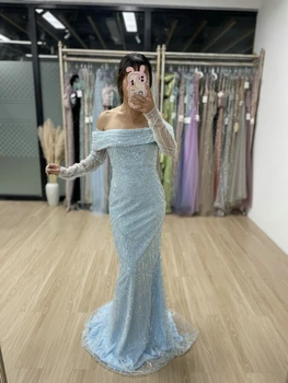 MYMB Off Shoulder Haute Couture Women plus size estélyi ruha Luxus esküvői parti pezsgő kék fekete anya ruha MY31163