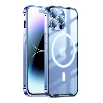 Mágneses Magsafe tok iPhone 14 13 12 11 Pro Max készülékhez Fém objektív alumíniumötvözet Üveg matt védő ultravékony borítás