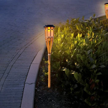 Napelemes lángfény Fű lámpa kültéri vízálló automatikus be- és kikapcsoló fáklya lámpa világításhoz Led bambusz napelemes kerti lánglámpákhoz