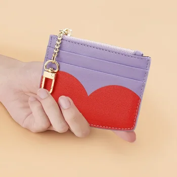 New Fashion Everything egyszínű kreatív szív kártya táska cipzáras pénztárca aranyos divat kártyatáska bőr
