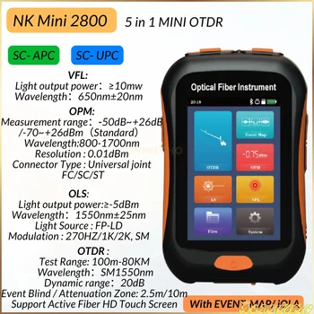 NK2800 Mini OTDR 5 az 1-ben aktív szálas 1550nm száloptikai reflektométer és VFL OLS OPM EventMap 20dB 80Km Ingyenes szállítás