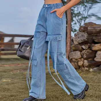 Női farmernői divat 2023 ősz Új fűszeres lány retro hiphop személyre szabott nehéz munkapántos többzsebes farmer
