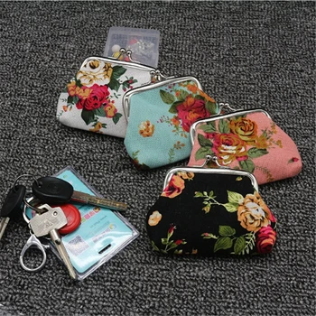 Női érme pénztárca Aranyos virágmintás női mini táska érmetáska Két fém gomb zseb érme tasak kulcs hitelkártyatartó