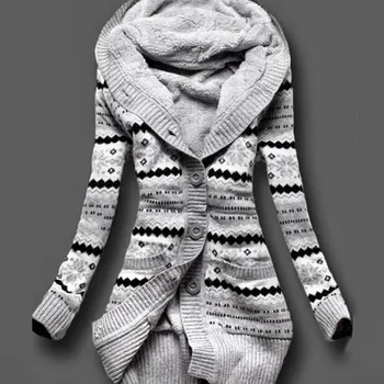 Nők Téli vastag kapucnis kardigánok pulóverek Polár meleg szilárd laza kötött kabát Hosszú ujjú kötöttáru felsőruházat Polár kabát