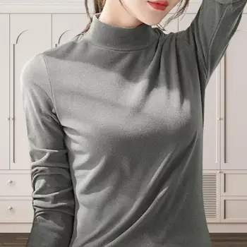 Nők Őszi téli felső félmagas gallér nyakvédő hosszú ujjú egyszínű vastag meleg pulóver Egyszerű stílus Slim Fit Windpro