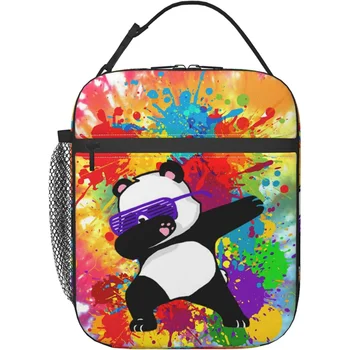 Panda uzsonnás táska Rainbow Tie Dye uzsonnás doboz újrafelhasználható Nagy kapacitású étkezési táska nőknek Férfiak Lányok Fiúk
