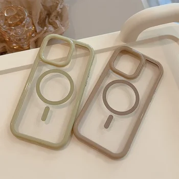 Phone Case iPhone 15 14 13 12 11 Pro Max Plus luxus aranyos krémtokokhoz Magsafe mágneses vezeték nélküli töltéshez átlátszó tok