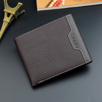 PU férfi pénztárca retro bőr férfi rövid pénztárca vízszintes többkártyás pénztárca luxus pénztárca divat tiszta színű pénztárca
