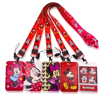 Red Minnie személyi igazolvány és zsinór Disney ajtó jelvénytartók nyakpánt telefon kötél Diák étkezési kártya védőtok Gyerekek