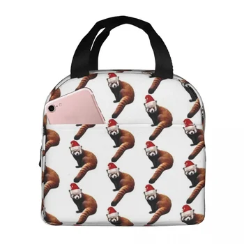 Red Panda Santa karácsonyi szigetelt uzsonnás táskák Piknik táskák Termikus hűtő uzsonnás doboz Uzsonnás táska nőknek munka gyerekiskola